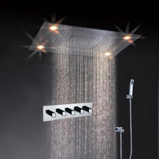  31″ Stainless steel Chrome Brushed Waterfall Rainfall LED Shower Head