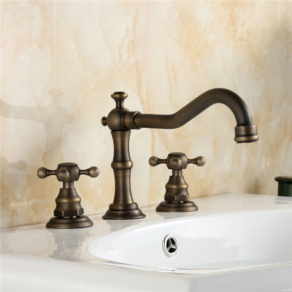Crimea Antique Brass Dual Handled Bathroom Sink Faucet