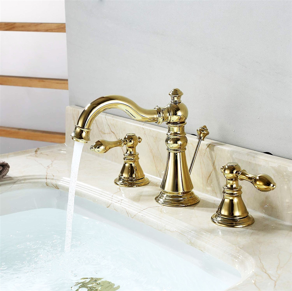 Burnaby Deck Mounted Dual Handle Bathroom Sink Faucet with Pop-Drain