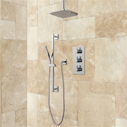 Thermostatic Shower System Rainfall Shower – Hand Shower – Brushed Nickel