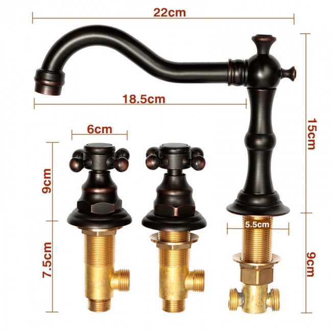 Oil Rubbed Bronze Bathroom Sink Faucet with Double Tap Mixer