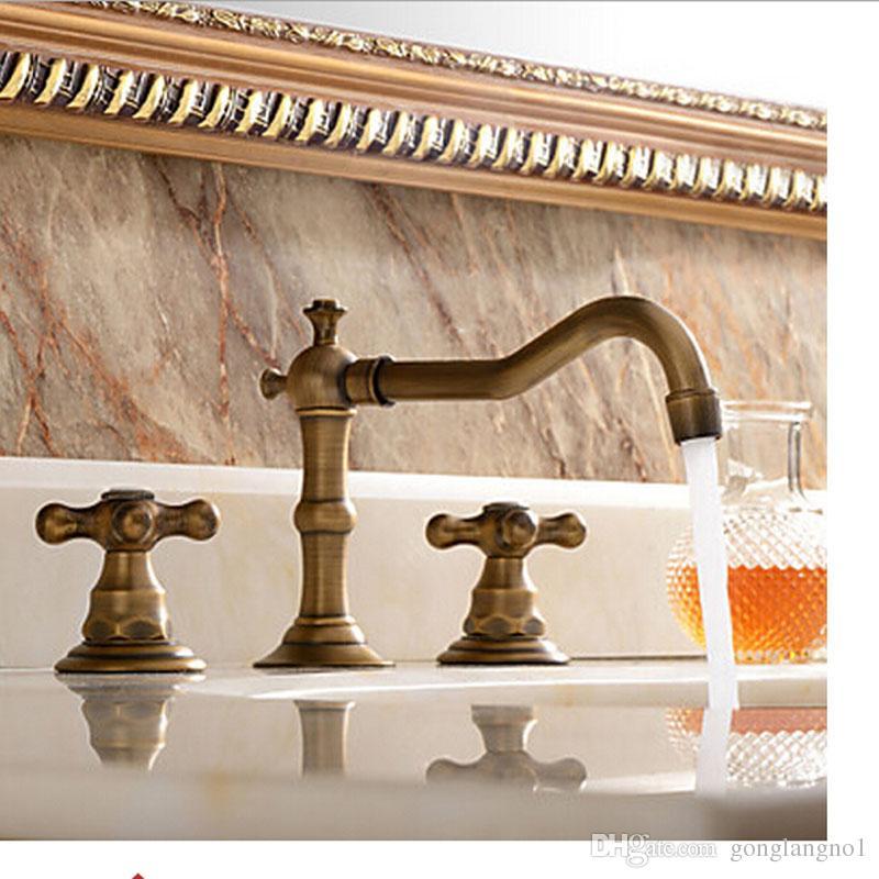 Antique Brass Widespread 8″ Sink Antique Brass Bathroom Basin Faucet Dual Handle Mixer Tap