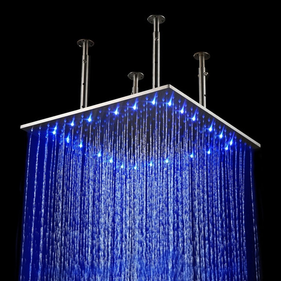  24″ Brushed Nickel Color Changing Water Powered Led Ceiling Mount Shower Head