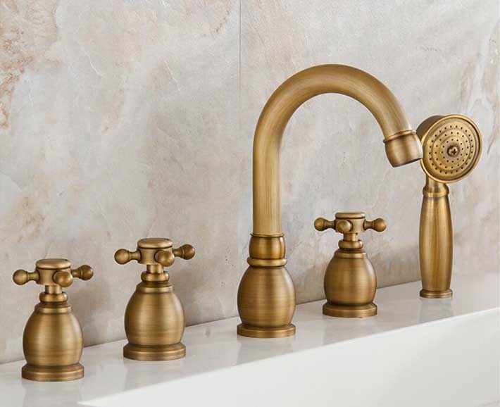 Reno 5pcs Bathtub Faucet in Antique Brass Deck Mount Bath Mixer Tap