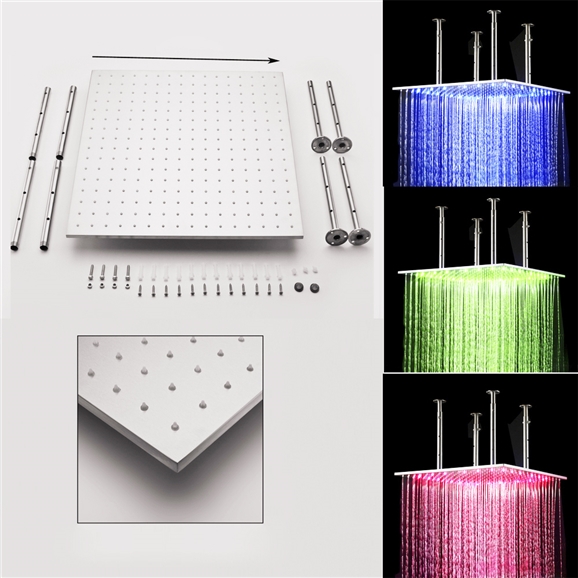  20 Inch Stainless Steel Square Color Changing LED Rain Shower Head