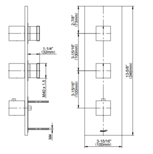  3 Dials 2 Ways Square Mixer Chrome Finish Brass Shower Valve Panel With Diverter Ceramic Plate Spool