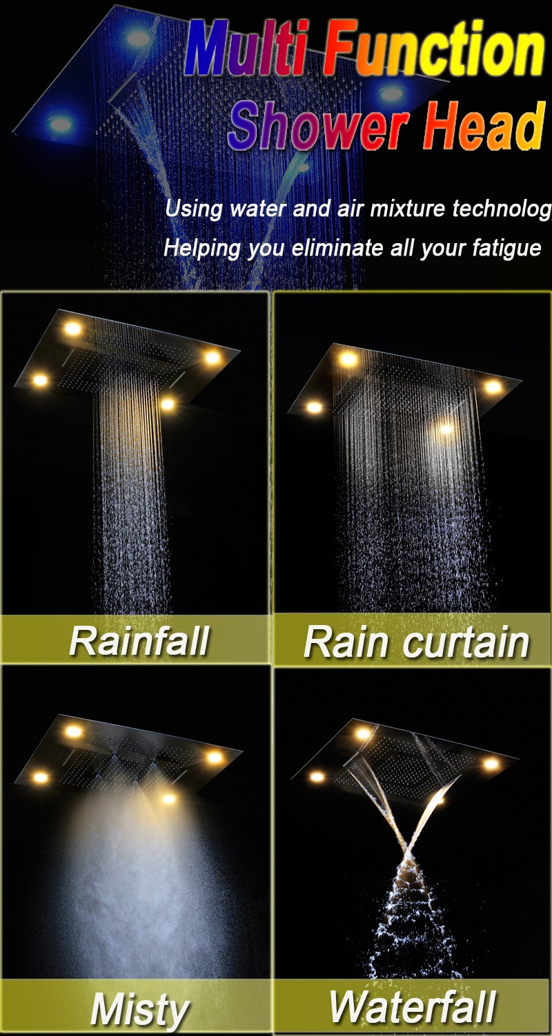 New 5 Function Super Luxury Oil Rubbed Bronze Shower Head With 4 LED Waterfall Rainfall Shower System