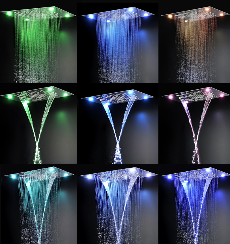 Trialo Solid Brass Recessed Color Changing Water Powered Led Shower Head