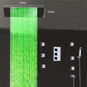 The Nariman Solid Brass Color Changing LED Rain Shower Head with Mixer and Adjustable Body Jets