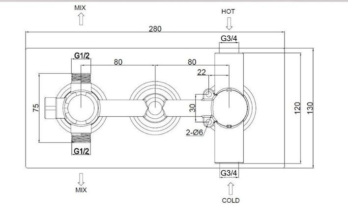 Shower room mixing valve, shower room 3/4/5 way water outlet thermostated copper head, shower room thermostatic faucet