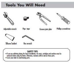 Rio Gold Plated Sink Faucet with Ceramic Accents, All in One Installation Manuals