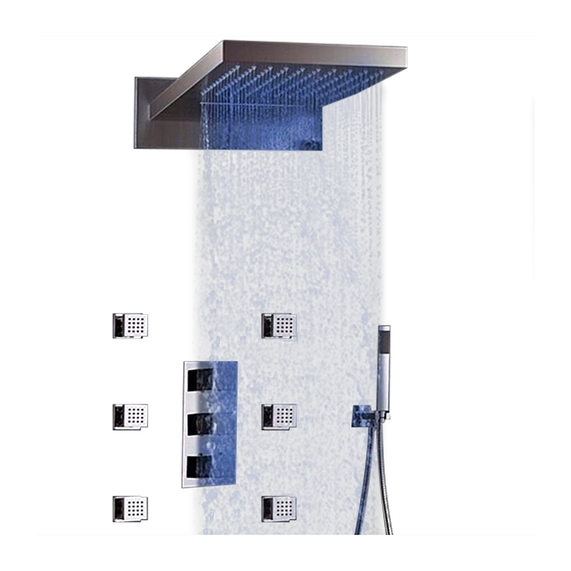 Juno 22″ LED Waterfall Shower Faucet with Shower Jet