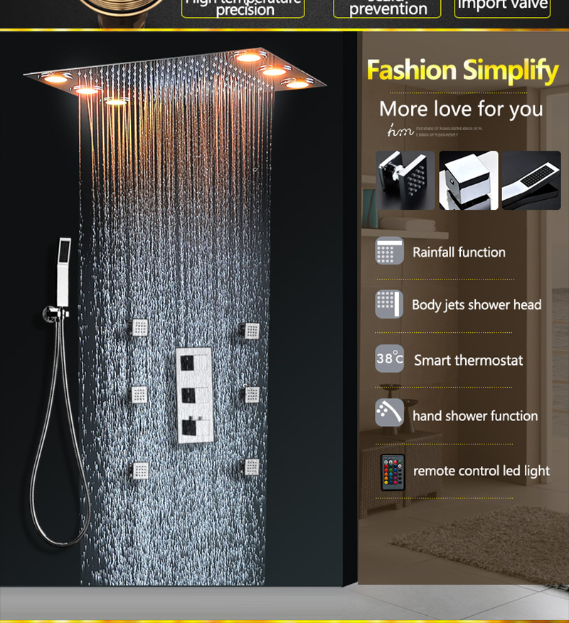 Roman Chrome Plated Multi-Color LED Rainfall Shower Set