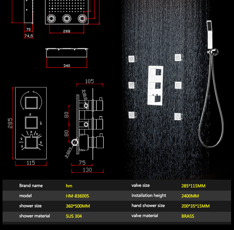 Roman Chrome Plated Multi-Color LED Rainfall Shower Set