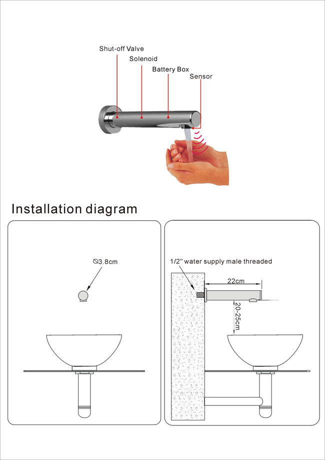 Wall Mounted Single Hole Hands Free Touchless Sensor Faucet