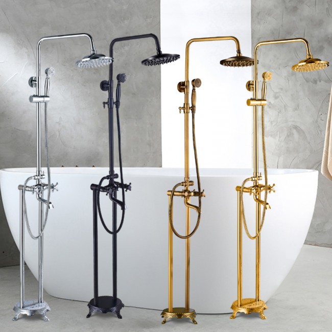 Juno Quinn Free Standing Mounted Bathroom Tub Faucet Rainfall Shower Head And Hand Shower System