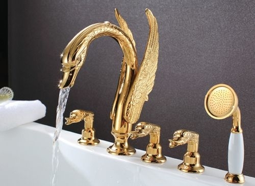 thumbnail image 2 of BWE Gold Swan Bathroom Sink Faucet – Waterfall Spout, Modern Mixer Tap, Low Lead, 5-Year Warranty 2 of 6