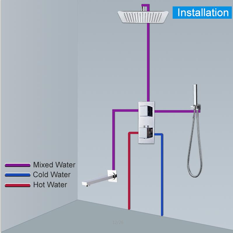 Juno Black Square 16 Inches Water Rainfall Shower Head with Mixer Faucet