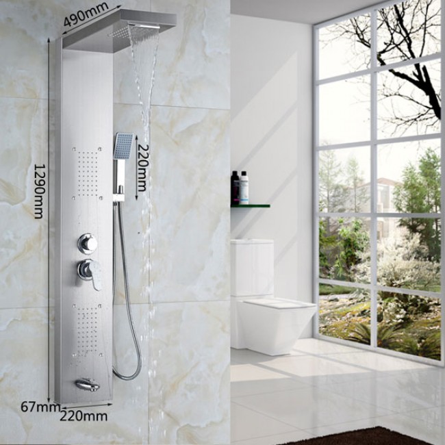 Juno Wall Mounted Steel Shower Panel With Massage System & Spout