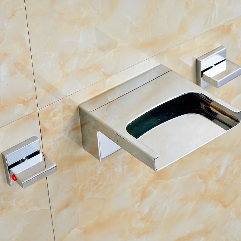 Carrara LED Wall Mounted Waterfall Dual Handle Bathroom Faucet