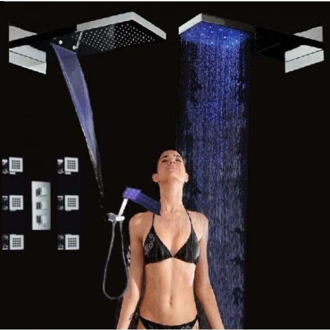 Juno 22″ LED Waterfall Shower Faucet with Shower Jet