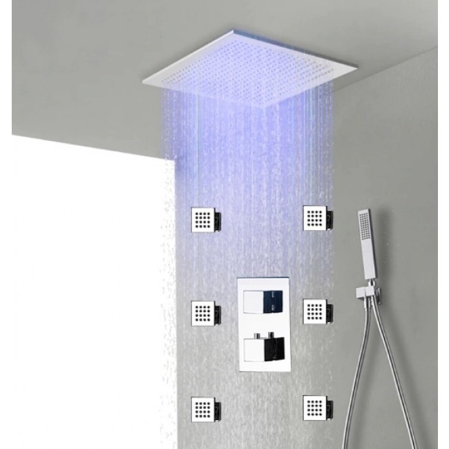 Juno Ultra Thin 20 Inches LED Rain Shower with 6 Massage Jet