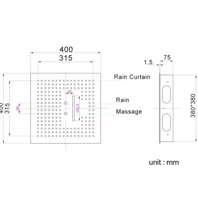 Juno Contemporary Square 16″ Brushed Nickel Stainless Ceiling Remote Control LED Showerhead