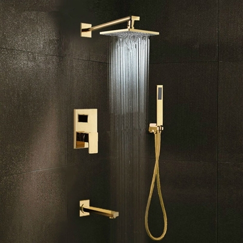 Génial Gold Brass Rainfall Shower Set with Waterfall Tub Spout & Handshower