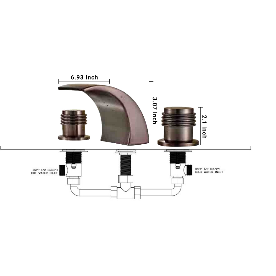 Juno Osasco LED Dual Handle Oil Rubbed Bronze waterfall Sink Faucet Mixer Tap
