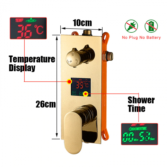 New Gold Finish LED Rain Shower Head With 6 Body Massage Shower Jets & Hand Shower