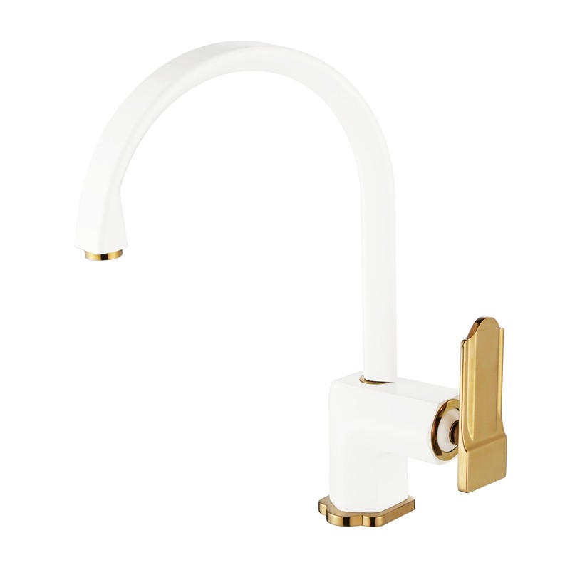 Poperinge Brass Deck Mounted White Single Handle Kitchen Faucet