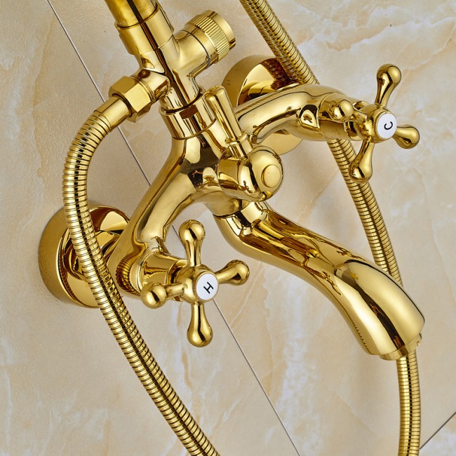 Juno Turin 8" GOLD LED Luxury Rainfall Shower Faucet With Hand Shower