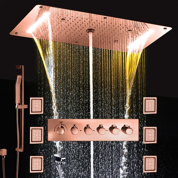 BathSelect LED Electric Power Embedded Ceiling 5-Way Shower Head With Body Jet & Hand-Held Shower