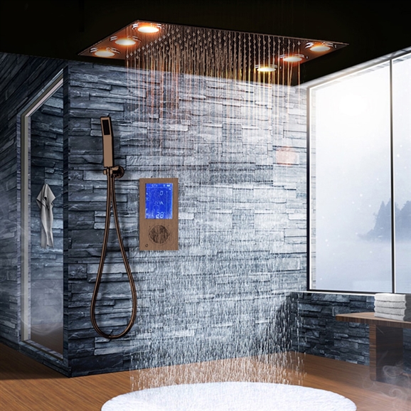 BathSelect LED European Ceiling Large Recessed Shower Head With Touch Panel Controller & Hand Held Shower