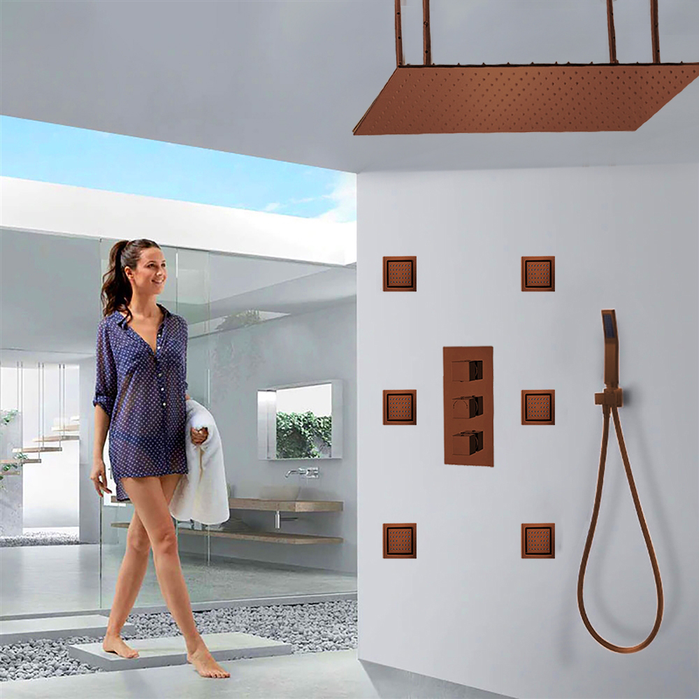 Fontana Diadema 30" * 40" Large Oil Rubbed Bronze Solid Brass LED Rain Shower Head with Body Jets & Handheld Shower