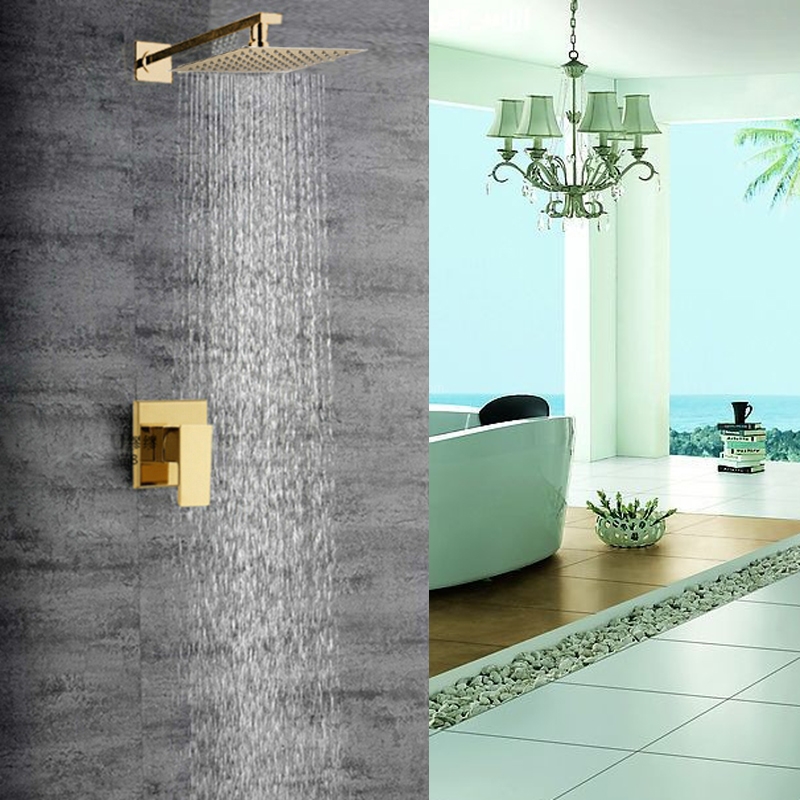 Fontana Lucca Golden Brass Finish Bathroom Rain Shower Head Valve Mixer Set
