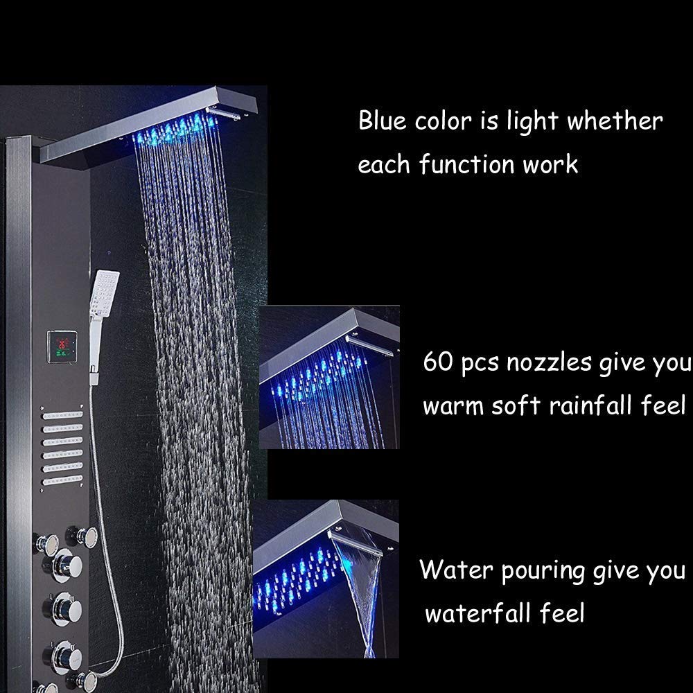 Fontana Reno LED Tower Dark Oil Rubbed Bronze Rainfall Waterfall Shower Panel