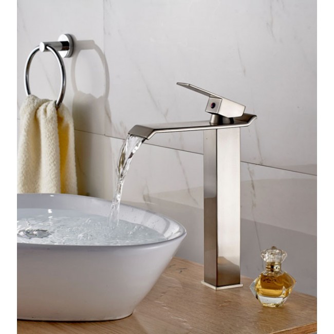 Juno Brushed Nickel Square Bathroom Vessel Sink Faucet