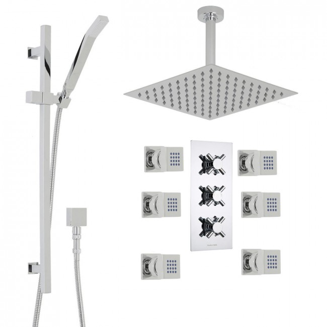 Lyon Crystal Thermostatic 3 Outlet Shower System Set