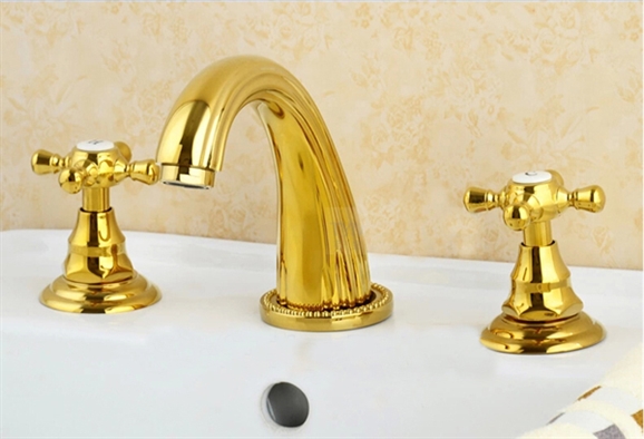 Pella Dual Handled Gold Finish Basin Faucet