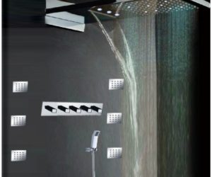 22″ Wall Mount Waterfall Rainfall LED Shower Head with Jetted Body Massage Showers