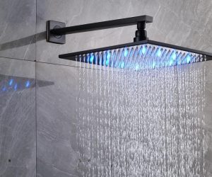 Fontana Oil Rubbed Bronze Square Color Changing LED Rain Shower Head with Mixing Valve Controller (Solid Brass)