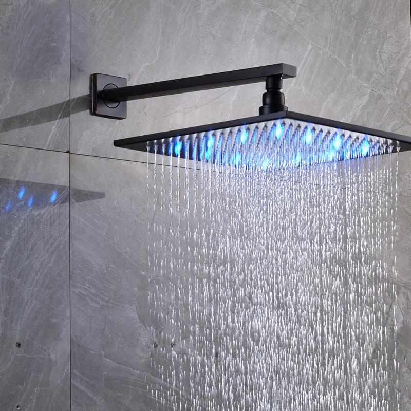 Fontana Oil Rubbed Bronze Square Color Changing LED Rain Shower Head with Mixing Valve Controller (Solid Brass)