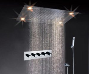 31″ Stainless steel Chrome Brushed Waterfall Rainfall LED Shower Head