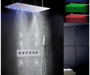 32″ by 16″ Amore Atomizing Swash & Rainfall Temperature Controlled LED Shower Head Body Jets