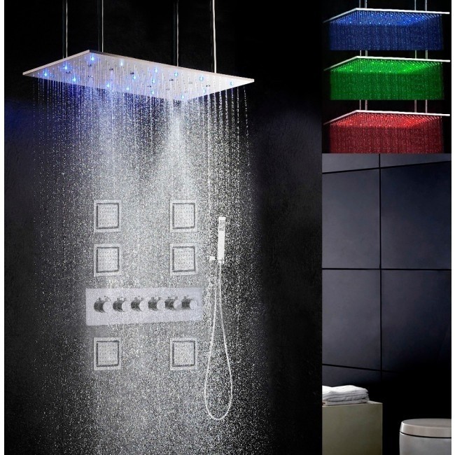  32″ by 16″ Amore Atomizing Swash & Rainfall Temperature Controlled LED Shower Head Body Jets