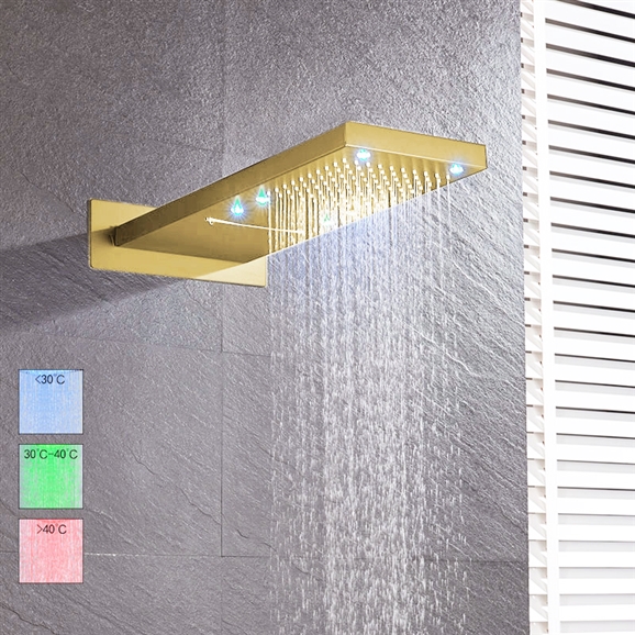 Reno Led Color Changing Gold Plate Two Ways Soild Brass Wall Mount Shower Head