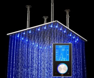 24″ Multi Color Water Powered Led Ceiling Mount Shower Head with Digital Mixer
