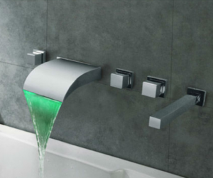 5 Hole Triple Handle Wall Mount Bathtub Faucet Color Changing LED Lights Chrome Finish Brass Body