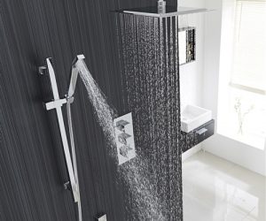 Benete Square Chrome Rain Shower System Faucet Set 2 Outlets Ceiling Head & Handset